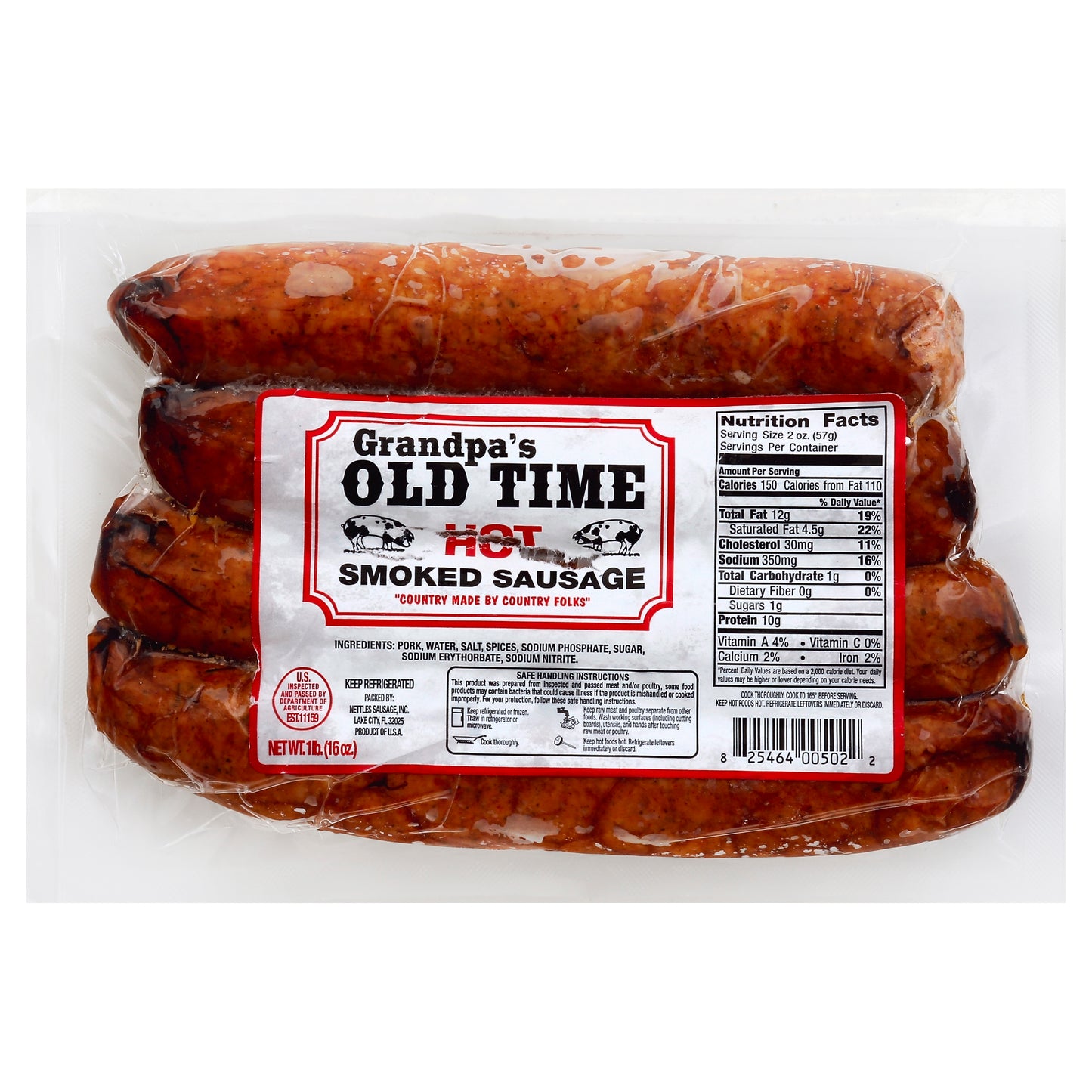 Grandpas Old Time Smoked Sausage 16 oz - HOT SMOKED SAUSAGE