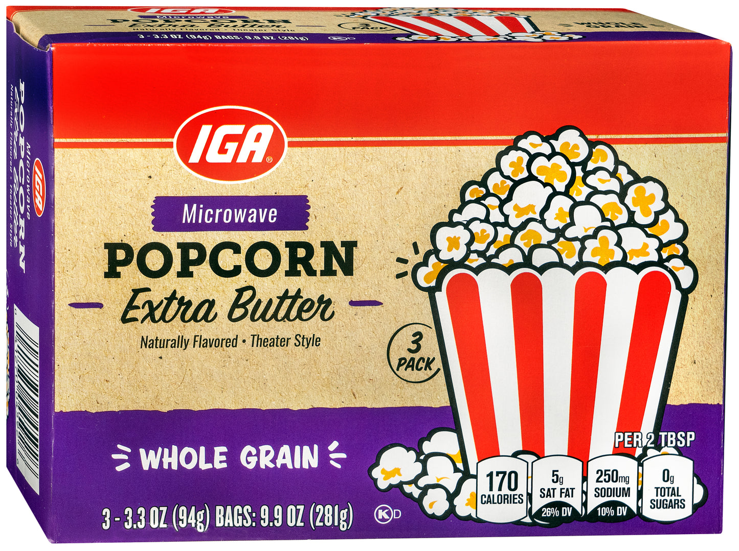 POPCORN MICROWAVE EXTRA BUTTER THEATER STYLE 3 PACK BOX