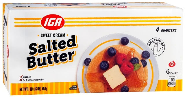 IGA BUTTER SALTED 4 QUARTERS 1 LB BOX
