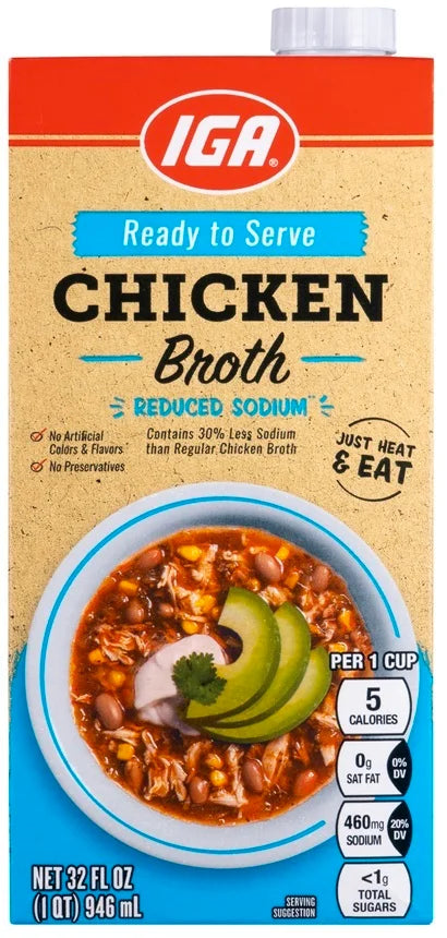 IGA SOUP ASEPTIC CHICKEN BROTH REDUCED SODIUM 32 OZ