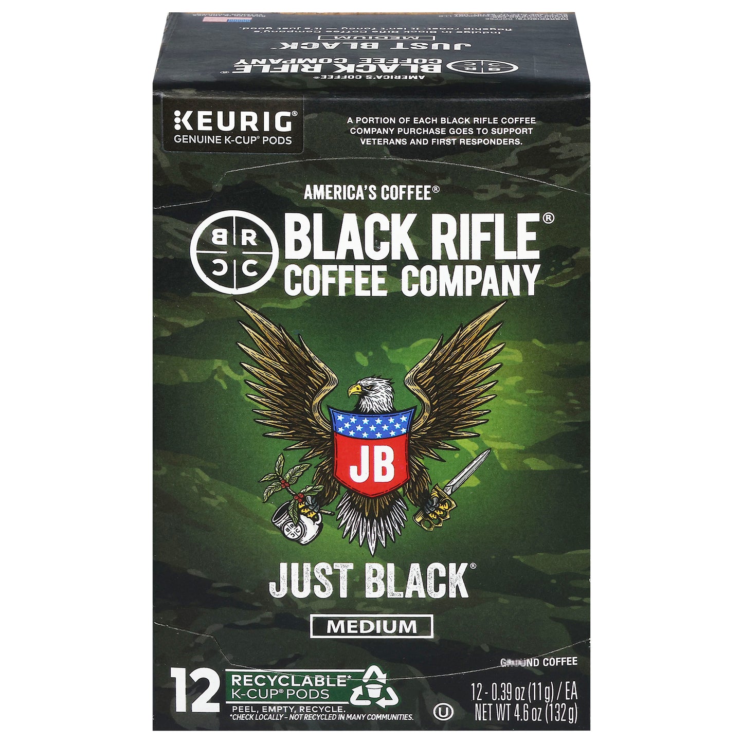 Black Rifle Coffee Company Ground Medium Just Black Coffee 12 - 0.39 oz K-Cup Pods