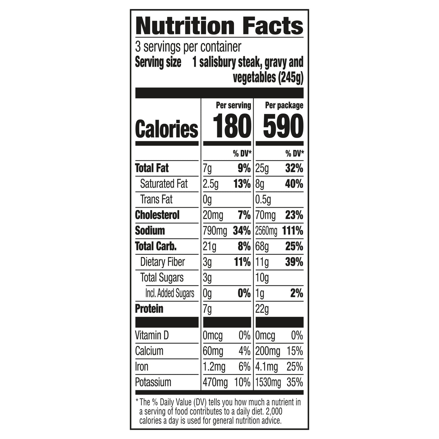 Banquet Family Size Salisbury Steak with Gravy, Potatoes and Vegetables, Frozen Meal, 26 oz.