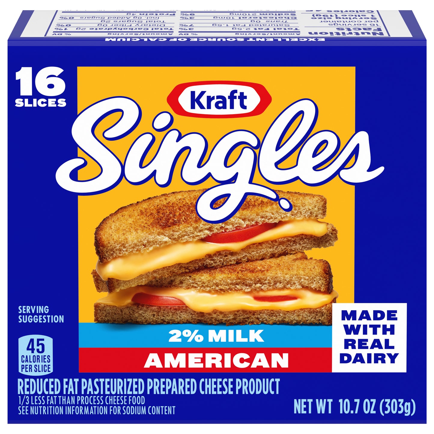 Kraft Singles American Cheese Slices with 2% Milk, 16 ct Pack