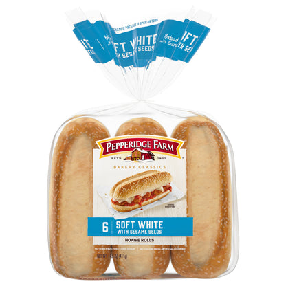 Pepperidge Farm Hoagie Soft White Rolls with Sesame Seeds 6 ea