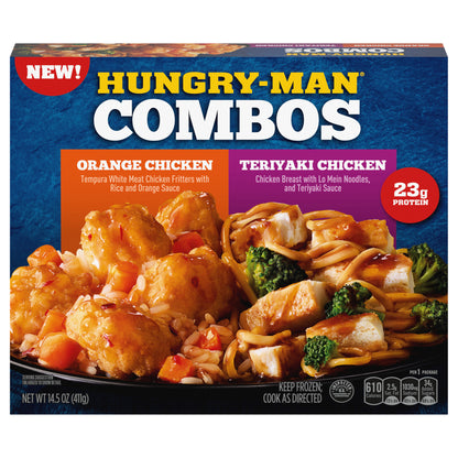 Hungry-Man Combos, Orange Chicken and Teriyaki Chicken, Frozen Meal, 14.5 oz.