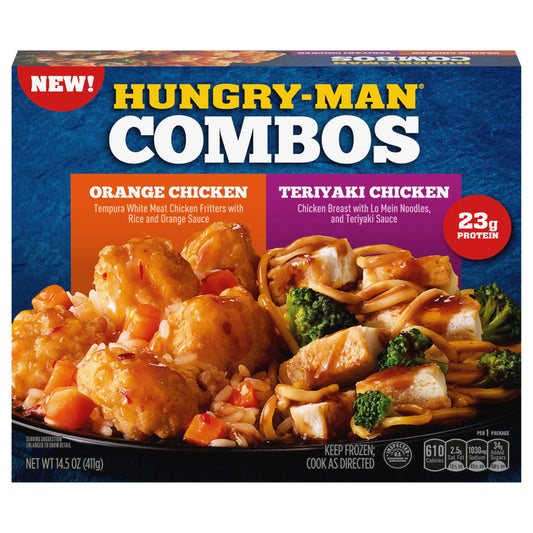 Hungry-Man Combos, Orange Chicken and Teriyaki Chicken, Frozen Meal, 14.5 oz.