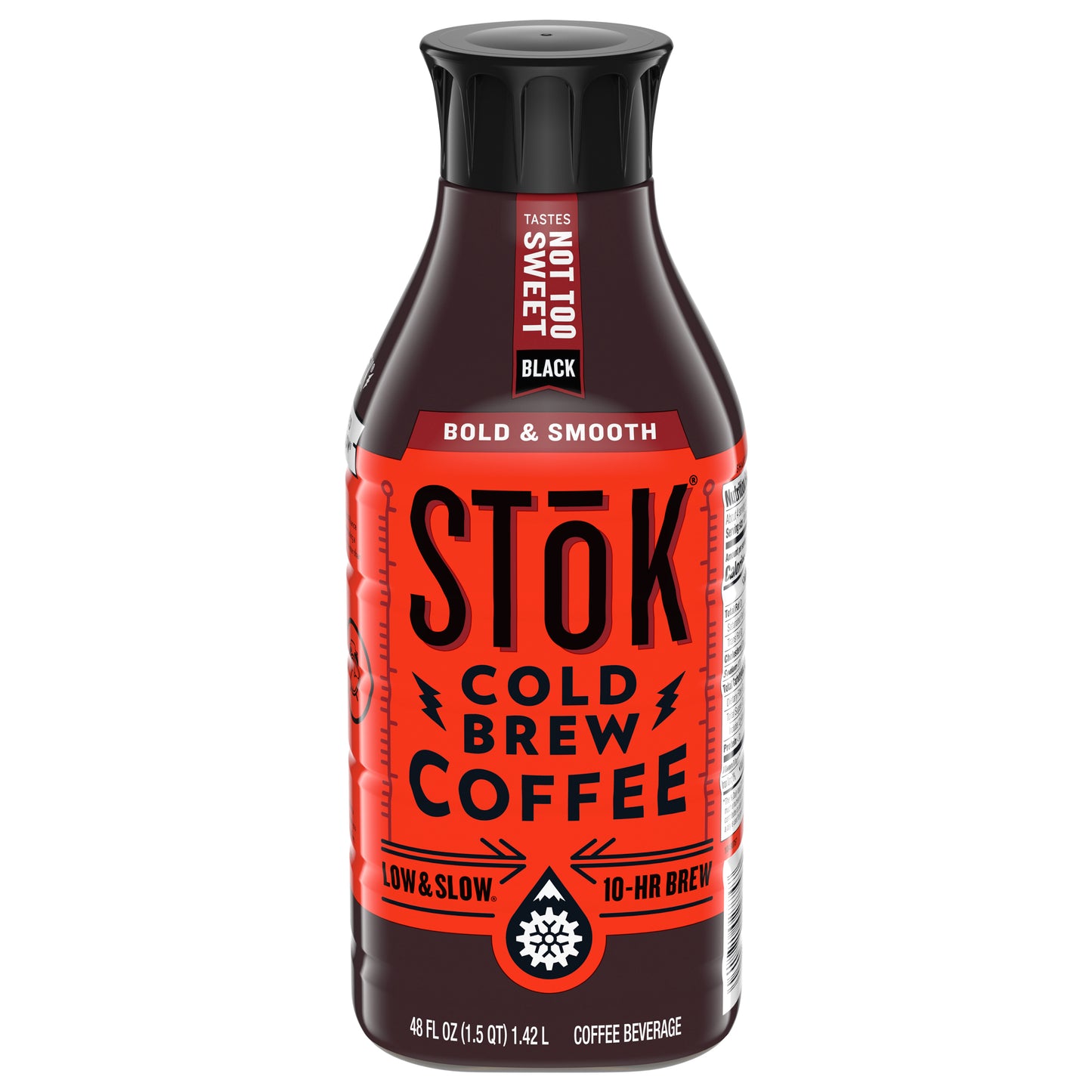 SToK Cold Brew Coffee, Not Too Sweet, Arabica-Based Blend, Black, Sweetened, Dark Roast, 48 FL OZ Bottle