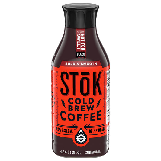 SToK Cold Brew Coffee, Not Too Sweet, Arabica-Based Blend, Black, Sweetened, Dark Roast, 48 FL OZ Bottle