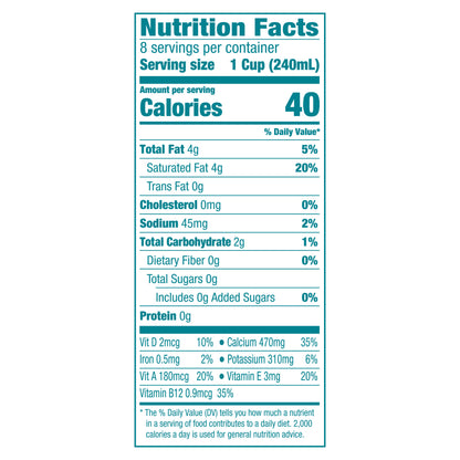 Silk Coconut Milk, Unsweet, Dairy Free, Gluten Free, 64 FL OZ Half Gallon