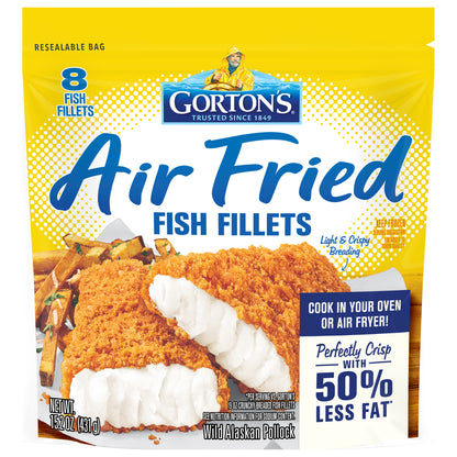 Gorton’s Air Fried Fish 100% Whole Fillets, Wild Caught Fish, Frozen, 8 Count, 15.2 Ounce Resealable Bag