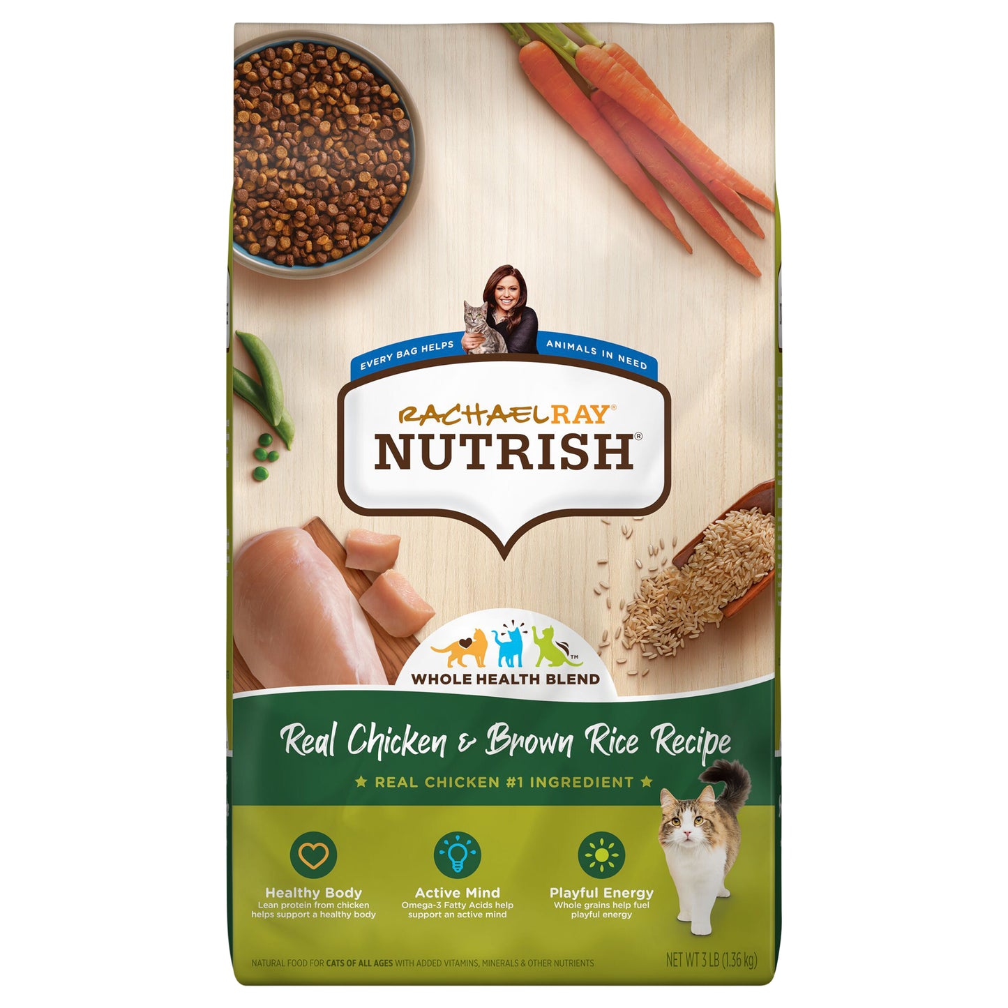 Rachael Ray Nutrish Dry Cat Food, Real Chicken & Brown Rice Recipe, 3 lb. Bag