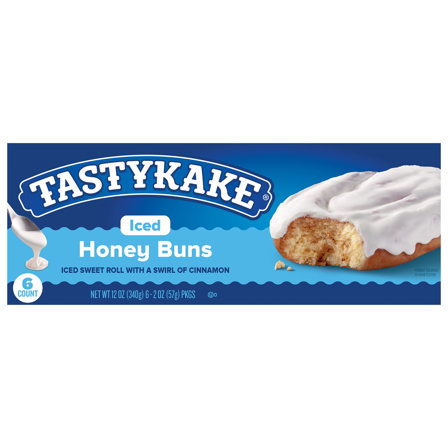 Tastykake Iced Honey Buns, Individually Wrapped Iced Pastry Snacks, 6 Count