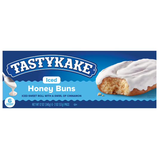 Tastykake Iced Honey Buns, Individually Wrapped Iced Pastry Snacks, 6 Count
