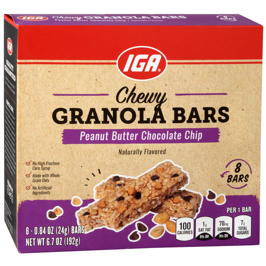 GRANOLA BARS CHEWY PEANUT BUTTER CHOCOLATE CHIP 8 CT 6.7 OZ