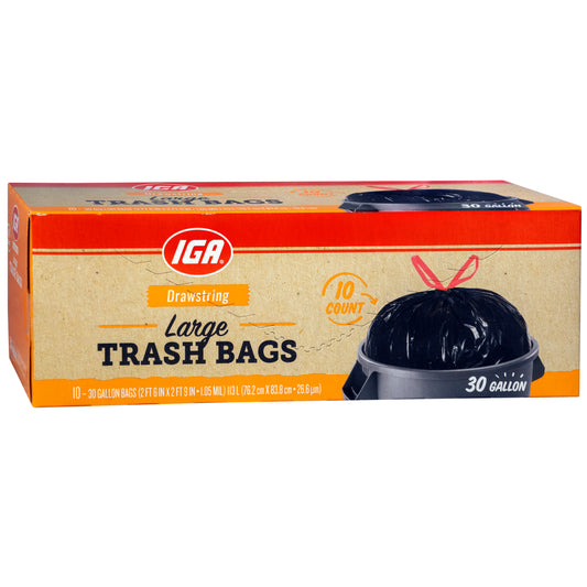 BAGS TRASH LARGE DRAWSTRING 30 GAL 10 CT