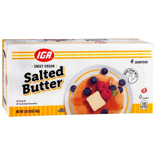 IGA BUTTER SALTED 4 QUARTERS 1 LB BOX
