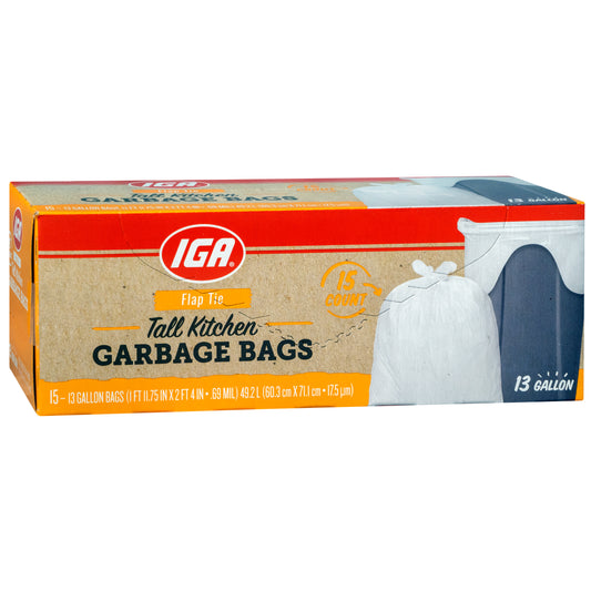 BAGS KITCHEN TALL WHITE FLAP TIE 13 GAL 15 CT
