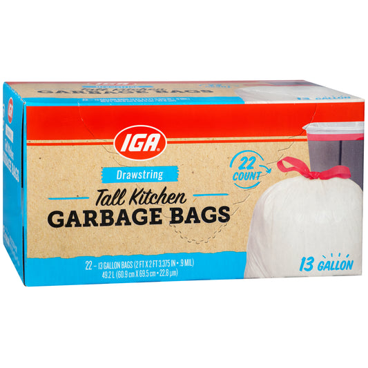 BAGS KITCHEN TALL WHITE DRAWSTRING 13 GAL 22 CT