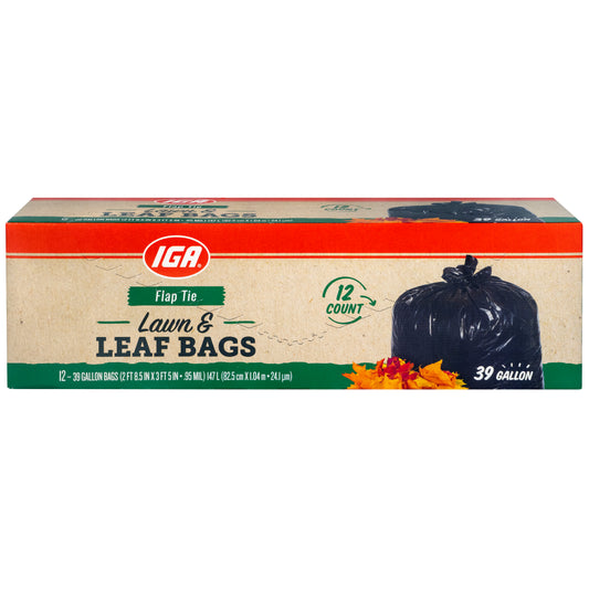 BAGS LAWN & LEAF BLACK FLAP TIE 39 GAL 12 CT