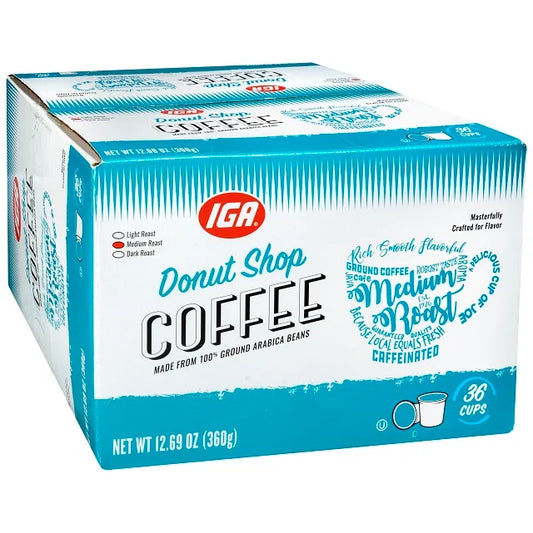 IGA COFFEE SINGLE SERVE DONUT SHOP MEDIUM ROAST 36 CT