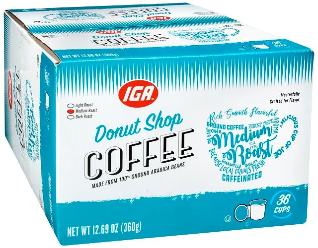 IGA COFFEE SINGLE SERVE DONUT SHOP MEDIUM ROAST 36 CT