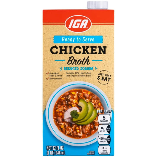 IGA SOUP ASEPTIC CHICKEN BROTH REDUCED SODIUM 32 OZ