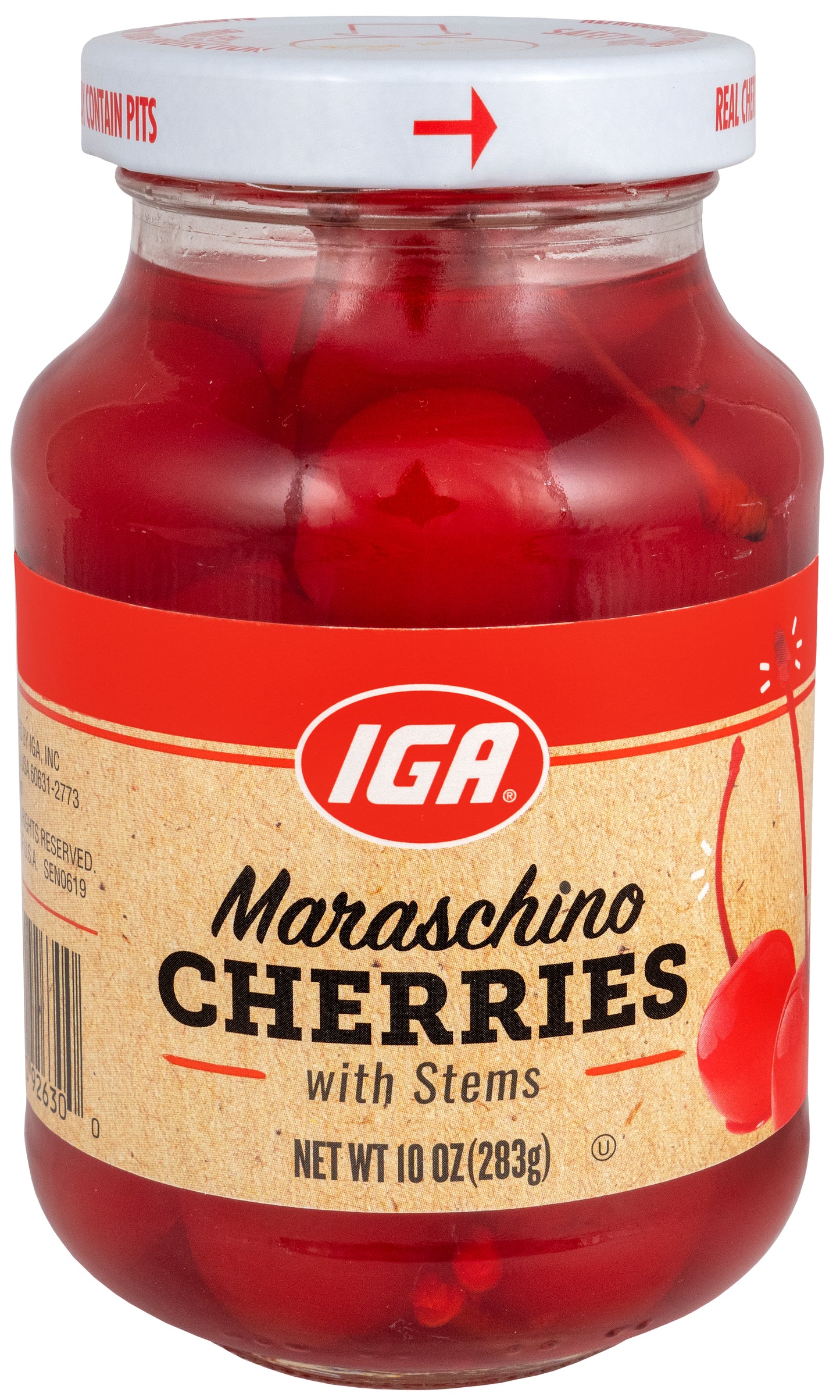 MARASHINO CHERRIES WITH STEMS 10 OZ