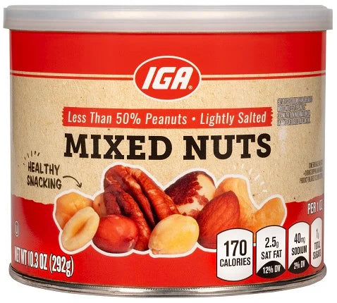 MIXED NUTS LESS THAN 50 PERCENT PEANUTS - LIGHTLY SALTED 10.3oz