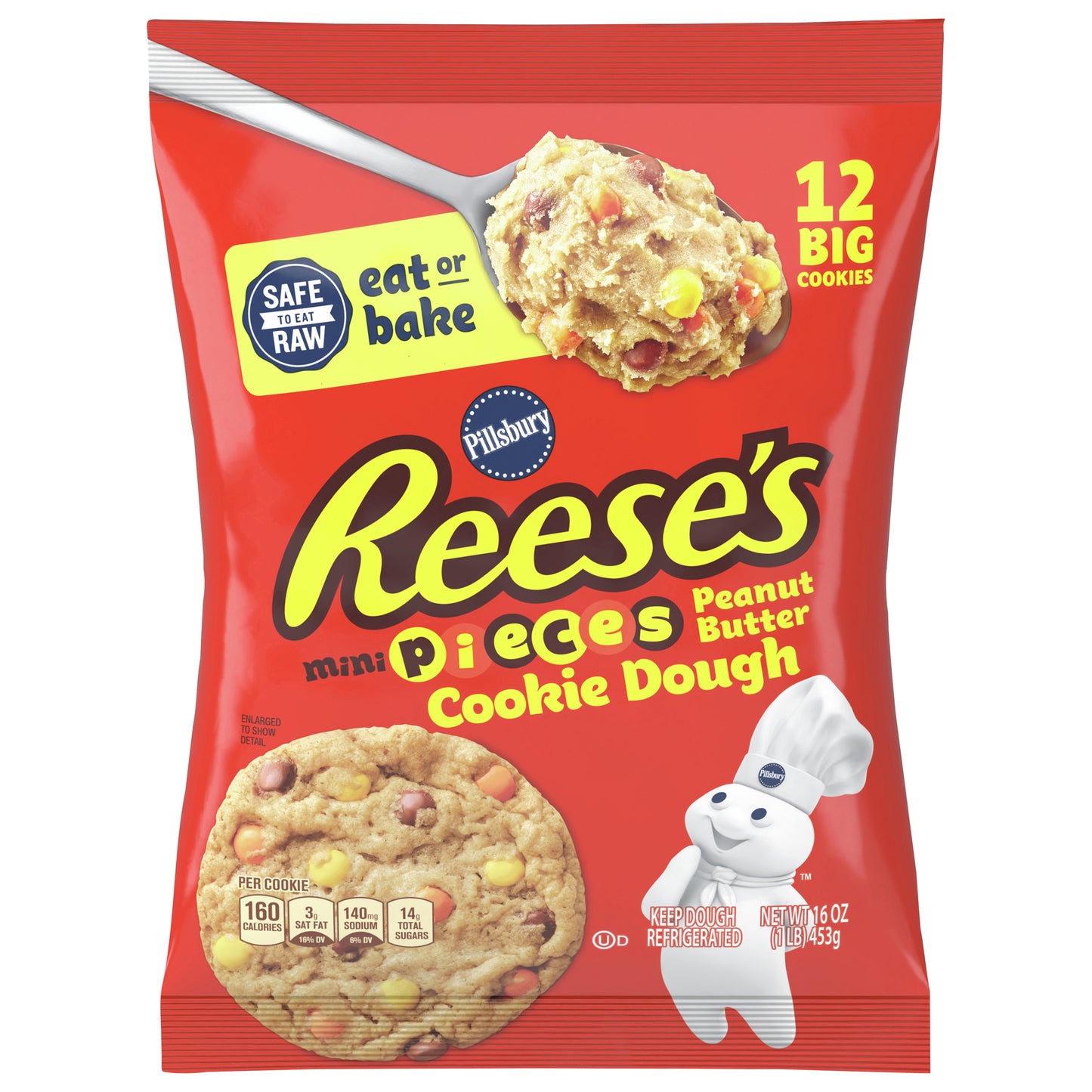 Pillsbury Ready To Bake Refrigerated Cookie Dough, Reese's Mini Pieces Peanut Butter, 12 Cookies, 16 oz