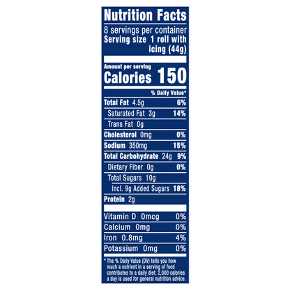 Pillsbury Cinnamon Rolls with Original Icing, Refrigerated Canned Pastry Dough, 8 Rolls, 12.4 oz