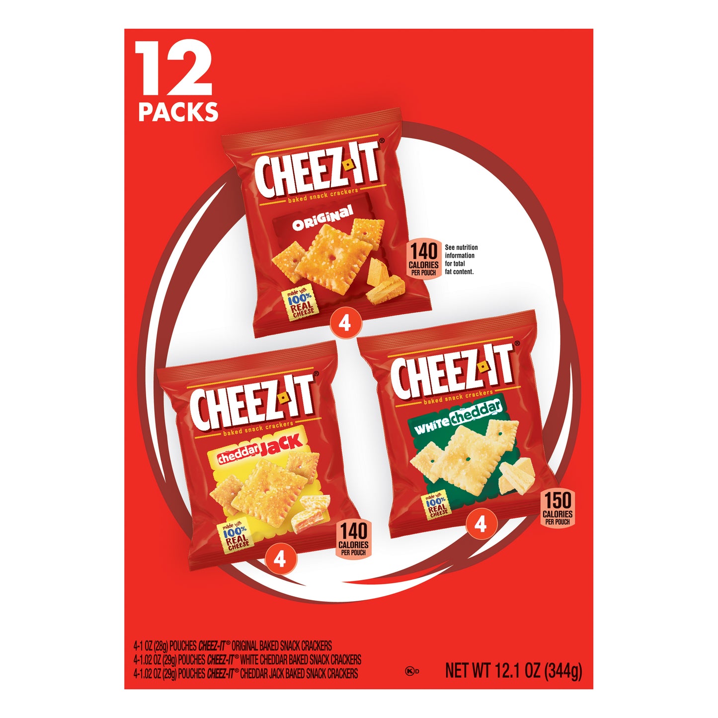 Cheez-It 12 Packs Baked Original/White Cheddar/Cheddar Snack Crackers 12 ea
