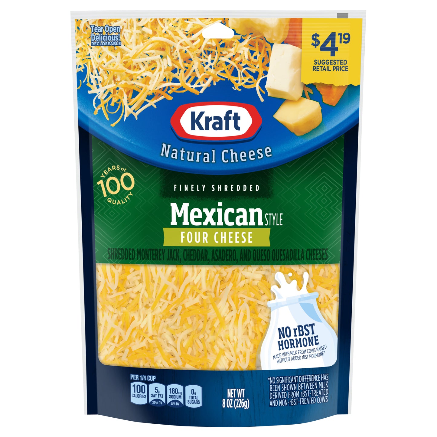Kraft Natural Cheese-Fine Shreds Mexican Style Four Cheese, 8 oz Pouch