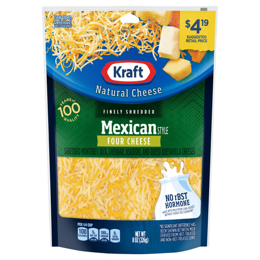 Kraft Natural Cheese-Fine Shreds Mexican Style Four Cheese, 8 oz Pouch