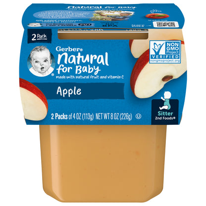 Gerber 2nd Foods Natural for Baby Apple Baby Food, 2-4 oz. Tubs
