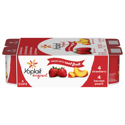 Yoplait Original Low Fat Yogurt Variety Pack, Strawberry and Harvest Peach, 8 Yogurt Cups, 48 oz