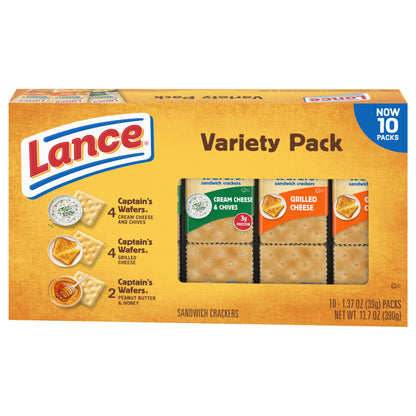 Lance Captain's Wafers Sandwich Crackers Variety Pack 10 - 1.37 oz Packs