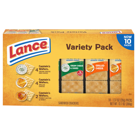 Lance Captain's Wafers Sandwich Crackers Variety Pack 10 - 1.37 oz Packs
