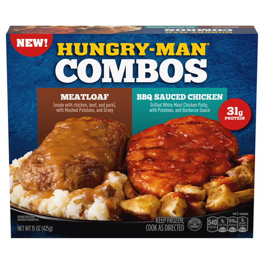 Hungry-Man Combos, Meatloaf and BBQ Sauced Chicken, Frozen Meal, 15 oz.