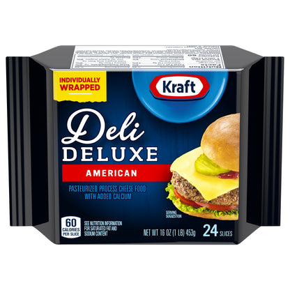 Kraft Deli Deluxe American Cheese Individually Wrapped Slices, 24 ct Pack