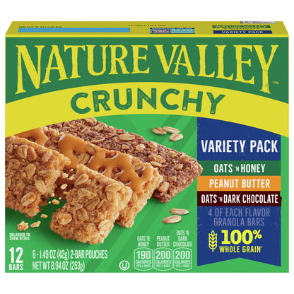 Nature Valley Crunchy Granola Bars, Variety Pack, 1.49 oz, 6 ct, 12 bars