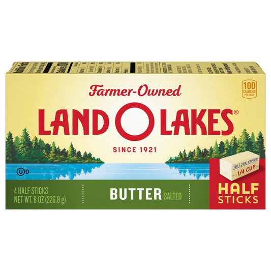 Land O Lakes Salted Butter in Half Sticks, Made with Sweet Cream and Salt, 4 half sticks, 8 oz pack