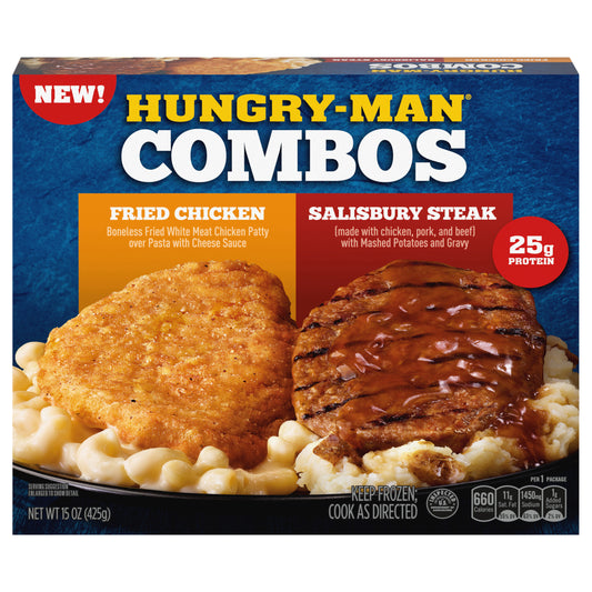 Hungry-Man Combos, Fried Chicken and Salisbury Steak, Frozen Meal, 15 oz.