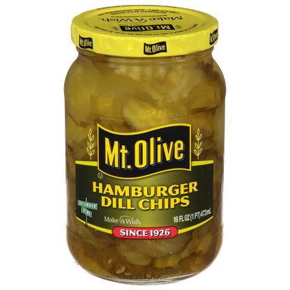 Mt Olive Hamburger Dill Chips Pickles 16 fl oz Jar