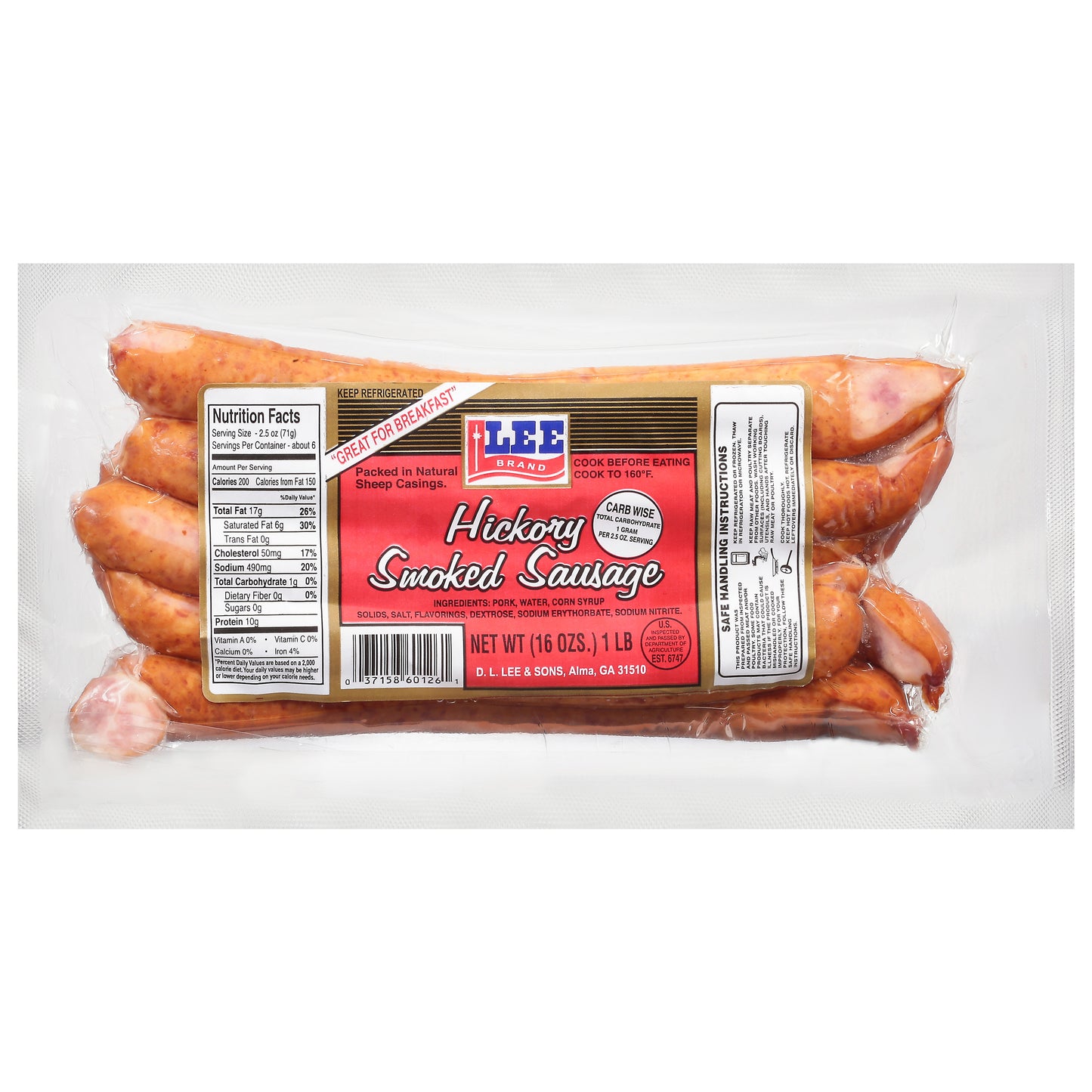 Lee Brand Smoked Hickory Sausage 16 oz