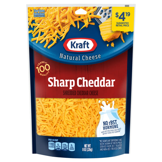 Kraft Natural Cheese-Shreds Sharp Cheddar, 8 oz Pouch