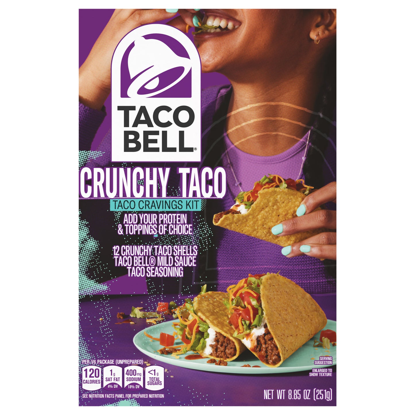 Taco Bell Crunchy Taco Cravings Kit with 12 Crunchy Taco Shells, Taco Bell Mild Sauce & Seasoning, 8.85 oz Box