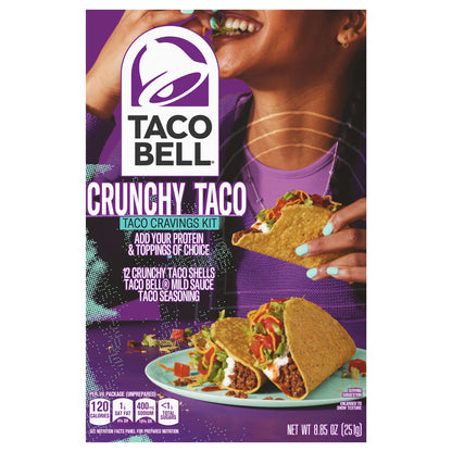 Taco Bell Crunchy Taco Cravings Kit with 12 Crunchy Taco Shells, Taco Bell Mild Sauce & Seasoning, 8.85 oz Box