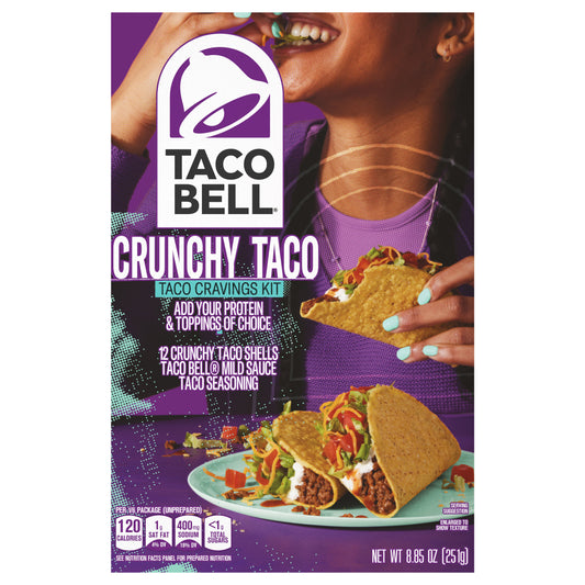 Taco Bell Crunchy Taco Cravings Kit with 12 Crunchy Taco Shells, Taco Bell Mild Sauce & Seasoning, 8.85 oz Box