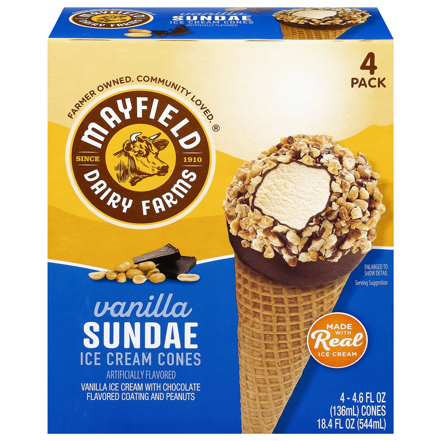 Mayfield Dairy Farms Vanilla Sundae Ice Cream Cones 4 - 4.6 fl oz Cones