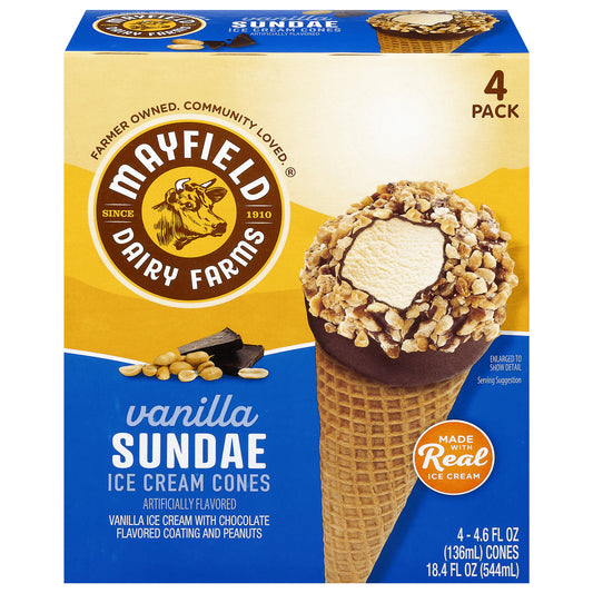 Mayfield Dairy Farms Vanilla Sundae Ice Cream Cones 4 - 4.6 fl oz Cones